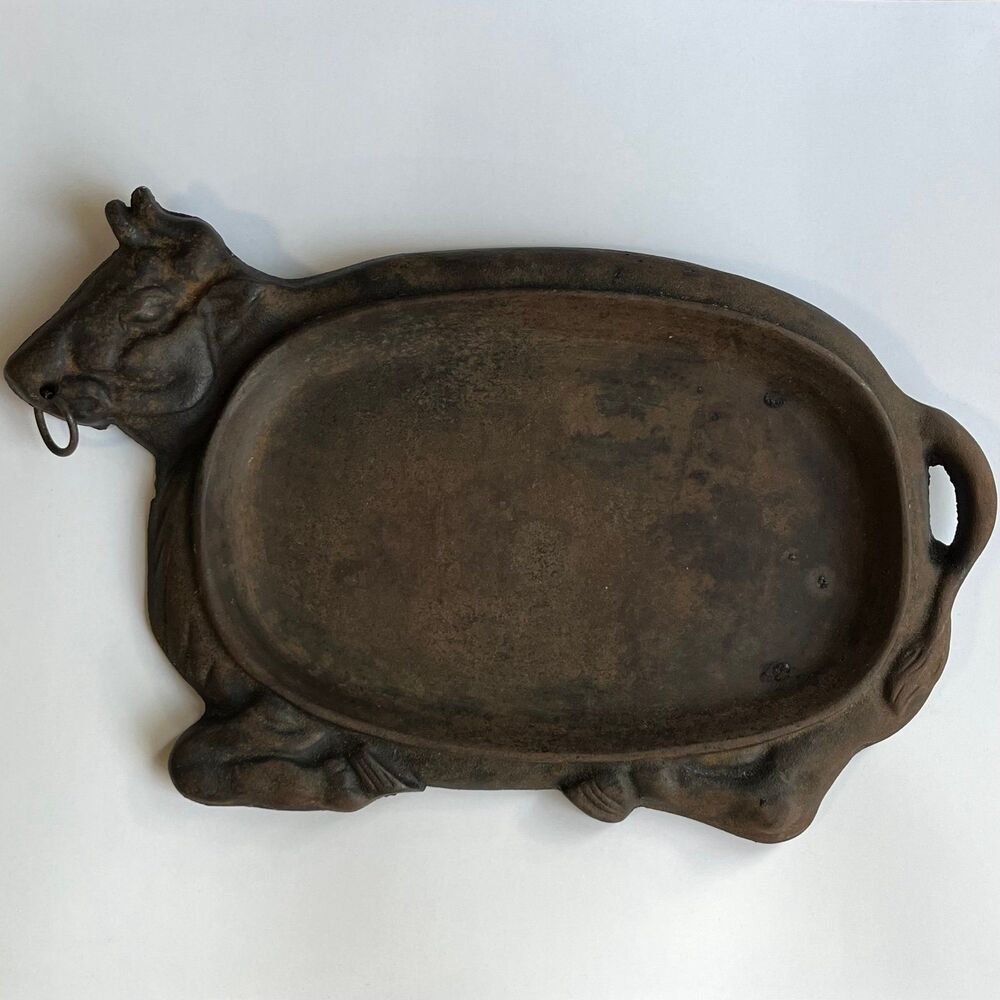 Vintage Cast Iron Bull Cow Steak Plate Primitive Rusty Crusty Taiwan